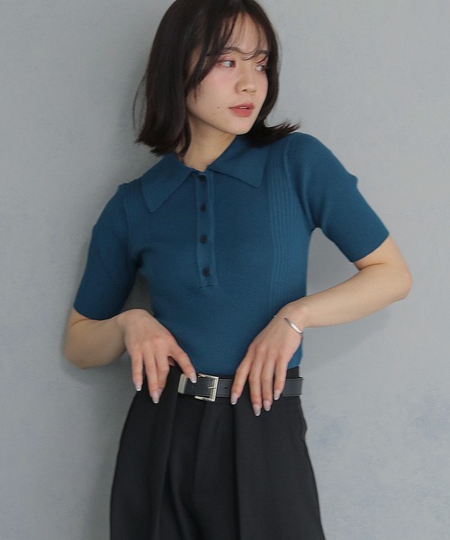 cheriella（シェリエラ）の「【cheriella】ポロリブニット半袖 POLO RIB SHORT KNIT（ニット/セーター・レディース・ブラック/オフホワイト/レッド/チャコール/ブルー系その他・M）」の16枚目の写真