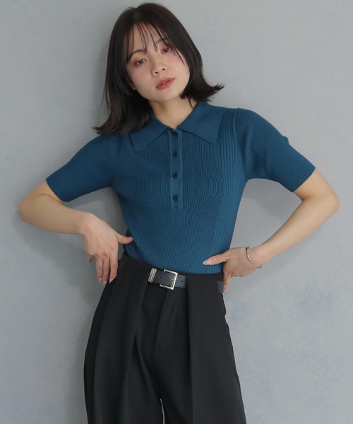 cheriella（シェリエラ）の「【cheriella】ポロリブニット半袖 POLO RIB SHORT KNIT（ニット/セーター・レディース・ブラック/オフホワイト/レッド/チャコール/ブルー系その他・M）」の18枚目の写真