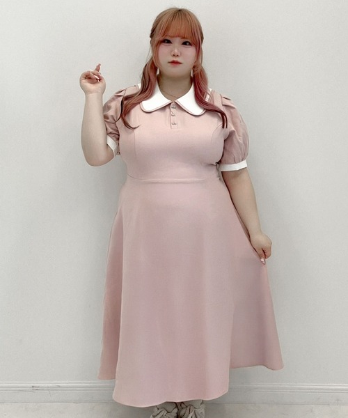 DearMyLoveWhip（ディアマイラブホイップ）の「【大きいサイズ】配色角襟セーラーパイピングリボンワンピース（ワンピース・レディース・ブラック/グレー/ブルー/ブラック系その他/グレー系その他/ブルー系その他/ベビーピンク/ピンク系その他・4L/5L/6L）」の8枚目の写真