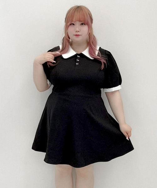 DearMyLoveWhip（ディアマイラブホイップ）の「【大きいサイズ】配色角襟セーラーパイピングリボンワンピース（ワンピース・レディース・ブラック/グレー/ブルー/ブラック系その他/グレー系その他/ブルー系その他/ベビーピンク/ピンク系その他・4L/5L/6L）」の2枚目の写真