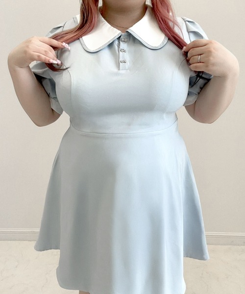 DearMyLoveWhip（ディアマイラブホイップ）の「【大きいサイズ】配色角襟セーラーパイピングリボンワンピース（ワンピース・レディース・ブラック/グレー/ブルー/ブラック系その他/グレー系その他/ブルー系その他/ベビーピンク/ピンク系その他・4L/5L/6L）」の12枚目の写真