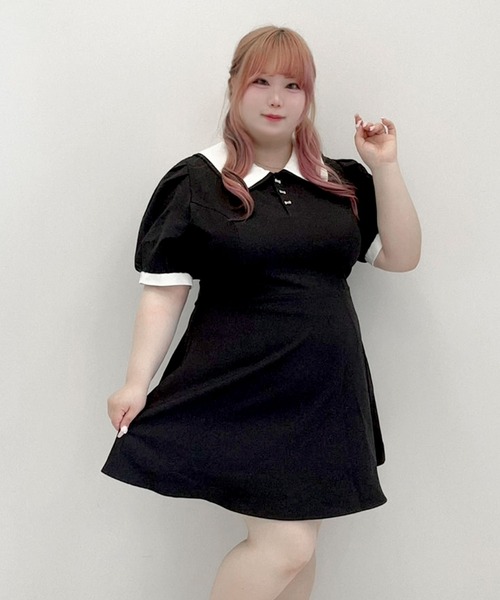DearMyLoveWhip（ディアマイラブホイップ）の「【大きいサイズ】配色角襟セーラーパイピングリボンワンピース（ワンピース・レディース・ブラック/グレー/ブルー/ブラック系その他/グレー系その他/ブルー系その他/ベビーピンク/ピンク系その他・4L/5L/6L）」の10枚目の写真