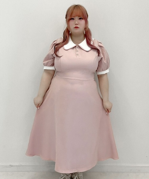 DearMyLoveWhip（ディアマイラブホイップ）の「【大きいサイズ】配色角襟セーラーパイピングリボンワンピース（ワンピース・レディース・ブラック/グレー/ブルー/ブラック系その他/グレー系その他/ブルー系その他/ベビーピンク/ピンク系その他・4L/5L/6L）」の9枚目の写真