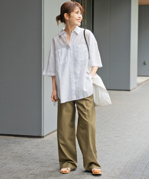 【ファッション通販】 WEB限定追加2》コットンリネンハーフスリーブシャツ（シャツ トップス