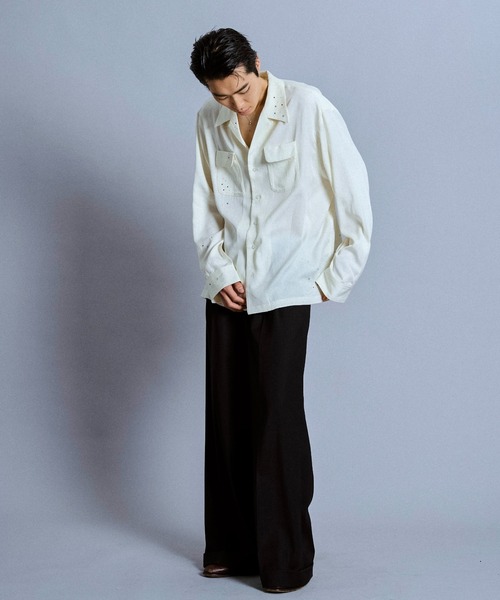Camphor wood(カンファーウッド)の「rhinestone rayon open collar l/s shirt / ラインストーンレーヨンオープンカラーシャツ(シャツ/ブラウス・メンズ・スモークピンク/ホワイト/チャコールグレー・MEDIUM/LARGE)」の6枚目の写真