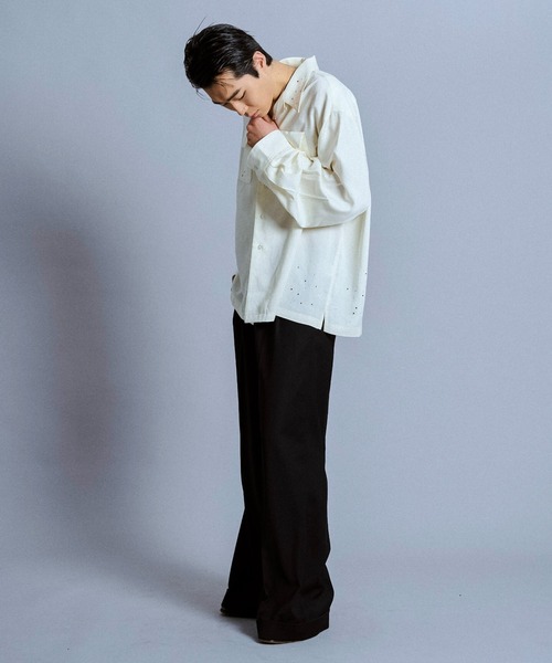 Camphor wood(カンファーウッド)の「rhinestone rayon open collar l/s shirt / ラインストーンレーヨンオープンカラーシャツ(シャツ/ブラウス・メンズ・スモークピンク/ホワイト/チャコールグレー・MEDIUM/LARGE)」の7枚目の写真