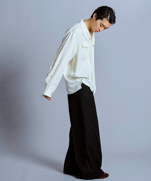 Camphor wood(カンファーウッド)の「rhinestone rayon open collar l/s shirt / ラインストーンレーヨンオープンカラーシャツ(シャツ/ブラウス・メンズ・スモークピンク/ホワイト/チャコールグレー・MEDIUM/LARGE)」の8枚目の写真