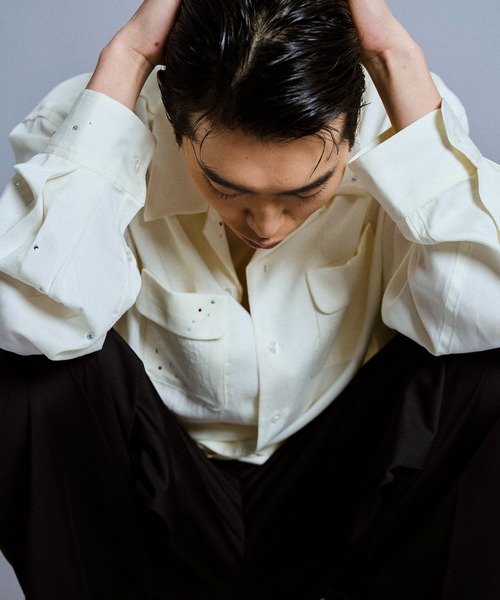 Camphor wood(カンファーウッド)の「rhinestone rayon open collar l/s shirt / ラインストーンレーヨンオープンカラーシャツ(シャツ/ブラウス・メンズ・スモークピンク/ホワイト/チャコールグレー・MEDIUM/LARGE)」の5枚目の写真