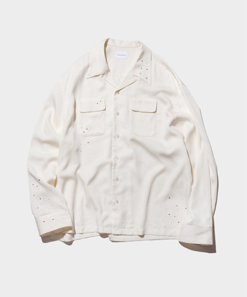 rhinestone rayon open collar l/s shirt / ラインストーンレーヨン