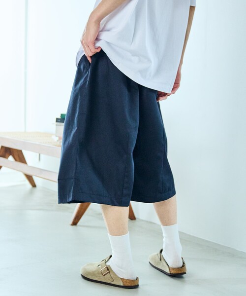 FREAK'S STORE ルーズフィット ツイル タック ワイドショーツ S