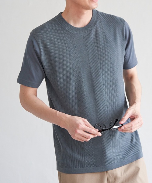ikka（イッカ）の「ニットドッキングTシャツ（Tシャツ/カットソー・メンズ・ピンク/ライトベージュ/グレー/ネイビー・M/L/XL/S）」の2枚目の写真