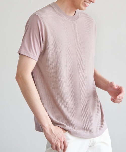 ikka（イッカ）の「ニットドッキングTシャツ（Tシャツ/カットソー・メンズ・ピンク/ライトベージュ/グレー/ネイビー・M/L/XL/S）」の4枚目の写真