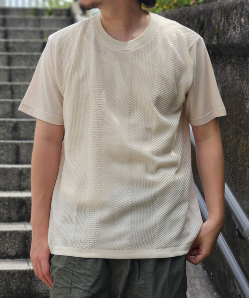 ikka（イッカ）の「ニットドッキングTシャツ（Tシャツ/カットソー・メンズ・ピンク/ライトベージュ/グレー/ネイビー・M/L/XL/S）」の3枚目の写真