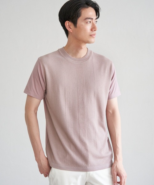 ikka（イッカ）の「ニットドッキングTシャツ（Tシャツ/カットソー・メンズ・ピンク/ライトベージュ/グレー/ネイビー・M/L/XL/S）」の7枚目の写真