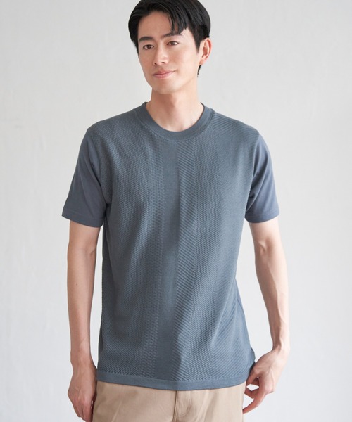 ikka（イッカ）の「ニットドッキングTシャツ（Tシャツ/カットソー・メンズ・ピンク/ライトベージュ/グレー/ネイビー・M/L/XL/S）」の10枚目の写真