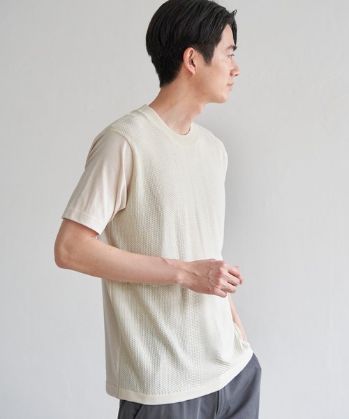 ikka（イッカ）の「ニットドッキングTシャツ（Tシャツ/カットソー・メンズ・ピンク/ライトベージュ/グレー/ネイビー・M/L/XL/S）」の13枚目の写真