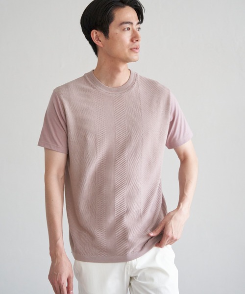 ikka（イッカ）の「ニットドッキングTシャツ（Tシャツ/カットソー・メンズ・ピンク/ライトベージュ/グレー/ネイビー・M/L/XL/S）」の17枚目の写真
