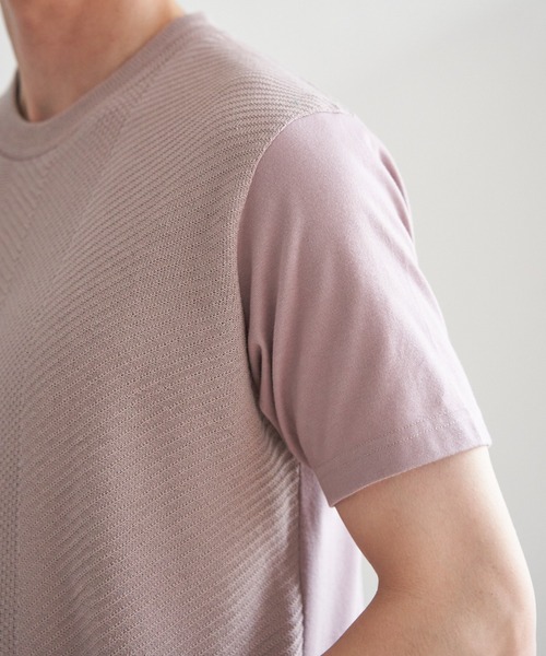 ikka（イッカ）の「ニットドッキングTシャツ（Tシャツ/カットソー・メンズ・ピンク/ライトベージュ/グレー/ネイビー・M/L/XL/S）」の21枚目の写真