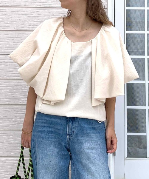 Q(キュー)の「リネンライクバルーンブラウス(シャツ/ブラウス・レディース・アイボリー/ブラック/イエロー・MEDIUM)」の3枚目の写真