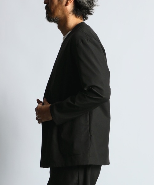 The DUFFER of ST.GEORGE(ザダファーオブセントジョージ)の「SETUP NO COLLAR JACKET:セットアップ ノーカラージャケット(ノーカラージャケット・メンズ・ブラック・MEDIUM/LARGE/X-LARGE)」の3枚目の写真