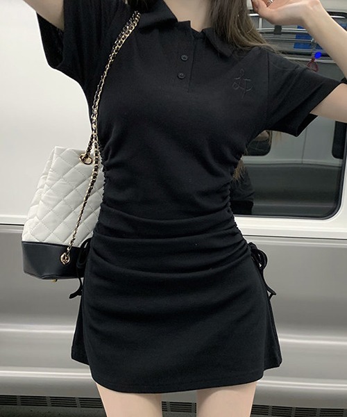 gossip!ロサンゼルス(ゴシップロサンゼルス)の「YUGA サイドストラップ ポロカラーワンピース(ワンピース・レディース・ブラック/ブルー/ピンク・L/M/XL)」の2枚目の写真