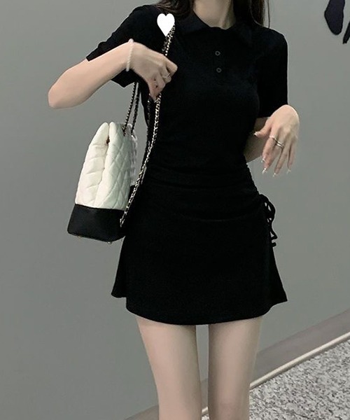 gossip!ロサンゼルス(ゴシップロサンゼルス)の「YUGA サイドストラップ ポロカラーワンピース(ワンピース・レディース・ブラック/ブルー/ピンク・L/M/XL)」の13枚目の写真