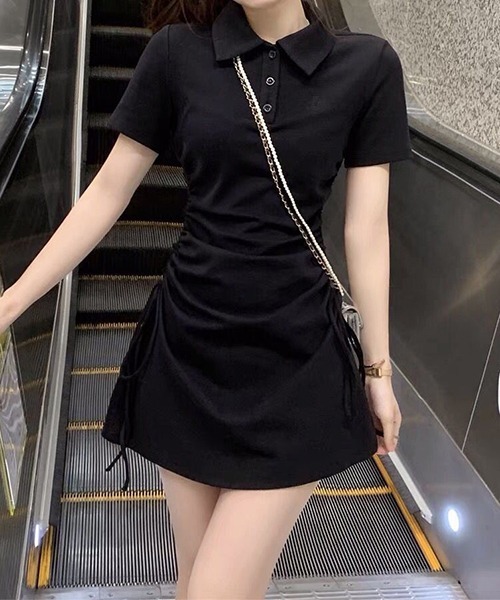 gossip!ロサンゼルス(ゴシップロサンゼルス)の「YUGA サイドストラップ ポロカラーワンピース(ワンピース・レディース・ブラック/ブルー/ピンク・L/M/XL)」の8枚目の写真