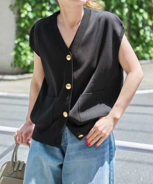 Spick & Span（スピックアンドスパン）の「《WEB限定追加3》ウォッシャブルVネックニットベスト（ベスト・レディース・ブラック/ホワイト・FREE）」の7枚目の写真
