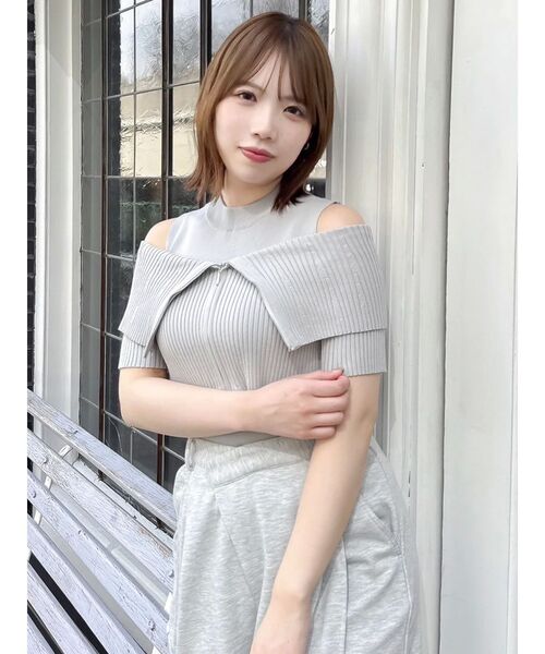 dazzlin(ダズリン)の「ビッグカラーレイヤードリブニット(ニット/セーター・レディース・ブラック/オフホワイト/グレー・FREE)」の14枚目の写真