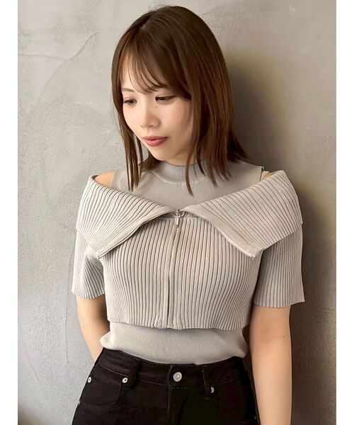 dazzlin(ダズリン)の「ビッグカラーレイヤードリブニット(ニット/セーター・レディース・ブラック/オフホワイト/グレー・FREE)」の18枚目の写真
