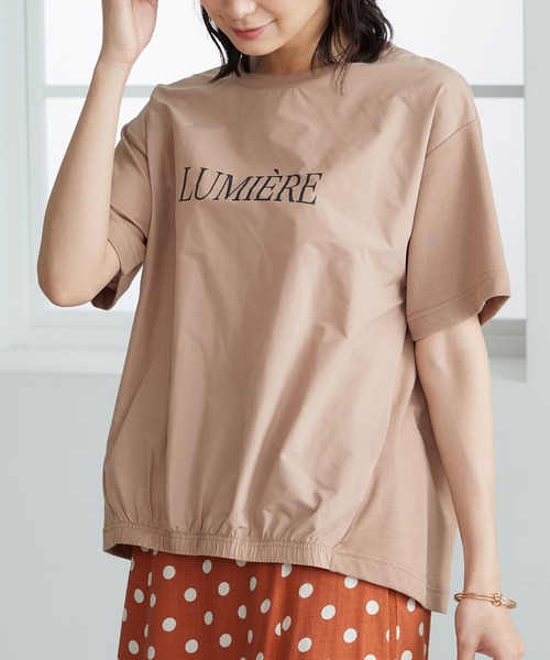 BELLUNA PLUS（ベルーナ）の「異素材切替ロゴプリントプルオーバー（Tシャツ/カットソー・レディース・ベージュ/チャコール/ライトグレー・X-LARGE/LARGE/MEDIUM）」の3枚目の写真