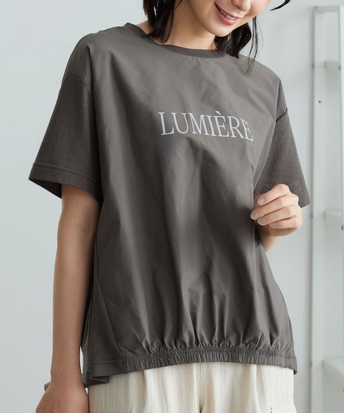 BELLUNA PLUS（ベルーナ）の「異素材切替ロゴプリントプルオーバー（Tシャツ/カットソー・レディース・ベージュ/チャコール/ライトグレー・X-LARGE/LARGE/MEDIUM）」の2枚目の写真