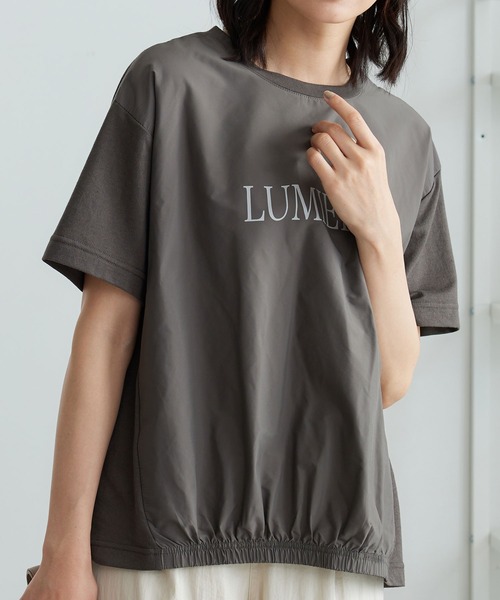 BELLUNA PLUS（ベルーナ）の「異素材切替ロゴプリントプルオーバー（Tシャツ/カットソー・レディース・ベージュ/チャコール/ライトグレー・X-LARGE/LARGE/MEDIUM）」の4枚目の写真