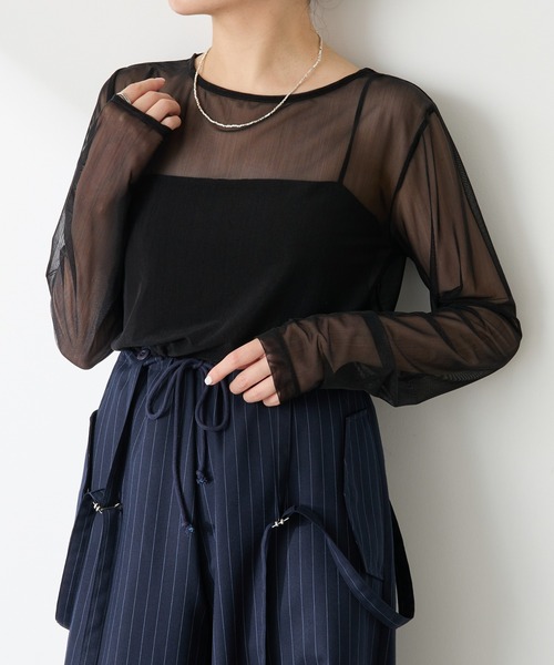 COLLAGE GALLARDAGALANTE(コラージュガリャルダガランテ)の「チュールロンT(Tシャツ/カットソー・レディース・ブラック/オフホワイト・FREE)」の2枚目の写真