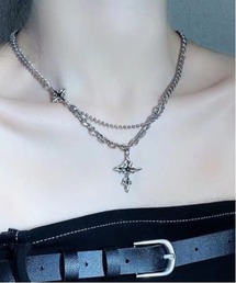 MASHIRO（マシロ）の「【MASHIRO】ミックスチェーンダブルクロスモチーフネックレス/ユニセックス Y2K（MA/EK293）（ネックレス）」