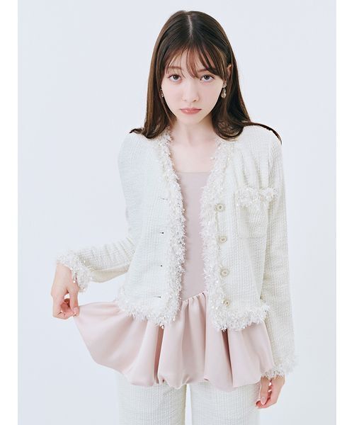 リリーブラウン　フリンジ ツイードノーカラージャケット 楽天市場】【即日出荷】(セール40%OFF) Lily Brown リリー