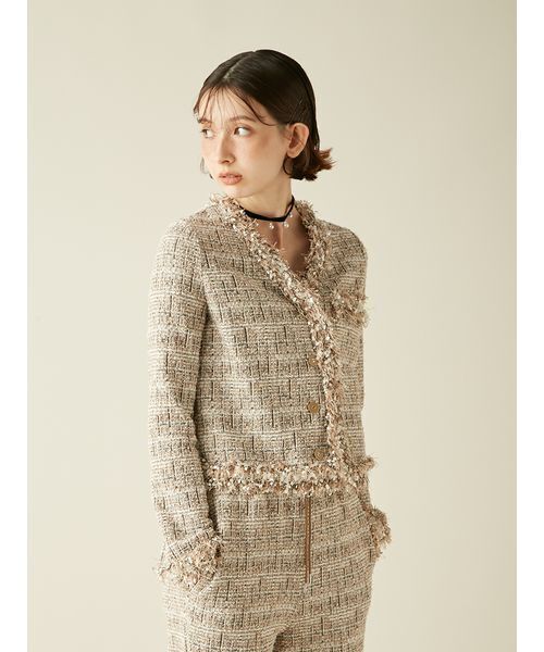 リリーブラウン　フリンジ ツイードノーカラージャケット 楽天市場】【即日出荷】(セール40%OFF) Lily Brown リリー