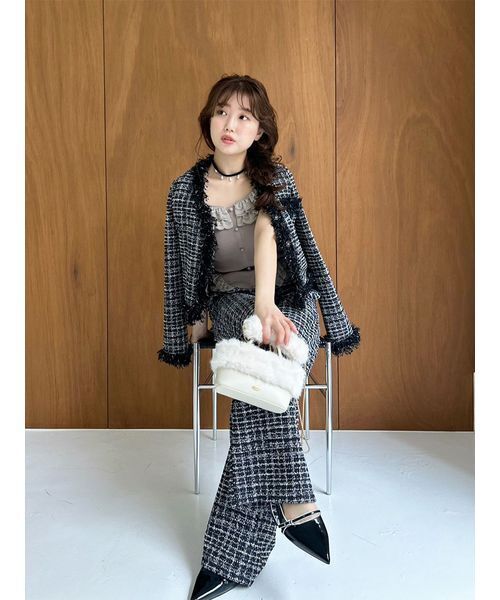 未使用♡LILY BROWNフリンジツイードノーカラージャケット　リリーブラウン LILY BROWN（リリーブラウン）の「フリンジツイードノーカラー