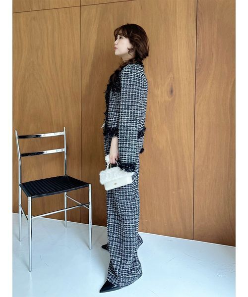 セール】カットツイードフリンジジャケット（ノーカラージャケット