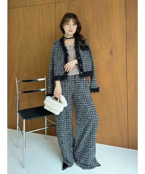 セール】カットツイードフリンジジャケット（ノーカラー