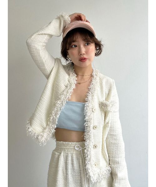 LILY BROWN ネイビー ツイード フリンジジャケット&スカートセット LILY BROWN ネイビー ツイード フリンジジャケット&スカート