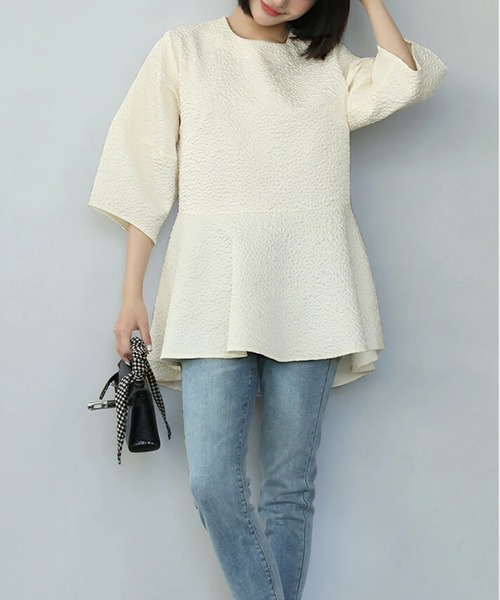 ❁ZU_NA210❁ 新品　ペプラムブラウスセットアップ　M ライトグレー ROPÉ PICNIC(ロペピクニック) / ペプラムブラウス/セットアップ