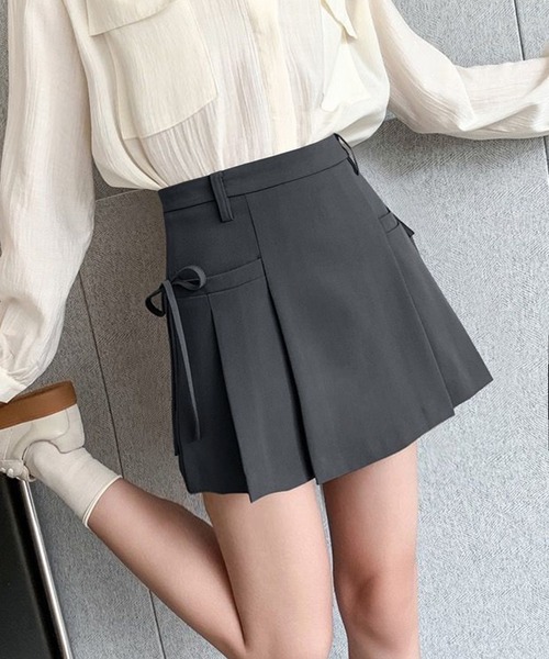 THE HITSS（ヒッツ）の「【インパン裏地付き】サイドリボン ハイウエスト ボックス プリーツ ミニスカート スカパン（スカート・レディース・グレー/ブラック・FREE）」の10枚目の写真