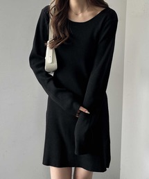 nelliy. | 【選べる2丈】バックオープンニットワンピース(ロング/ミニ)(ワンピース)