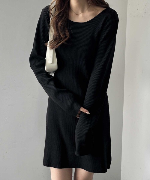 セール】【選べる2丈】バックオープンニットワンピース(ロング/ミニ