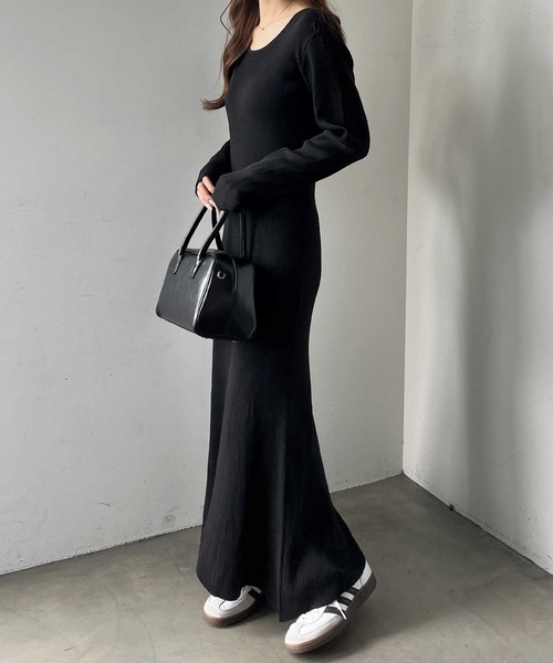 セール】【選べる2丈】バックオープンニットワンピース(ロング