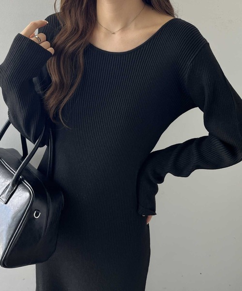 セール】【選べる2丈】バックオープンニットワンピース(ロング/ミニ