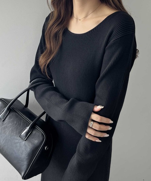 セール】【選べる2丈】バックオープンニットワンピース(ロング/ミニ