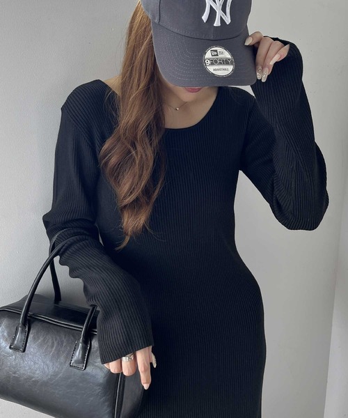 セール】【選べる2丈】バックオープンニットワンピース(ロング/ミニ