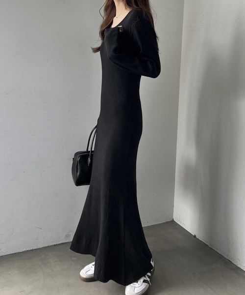 セール】【選べる2丈】バックオープンニットワンピース(ロング/ミニ